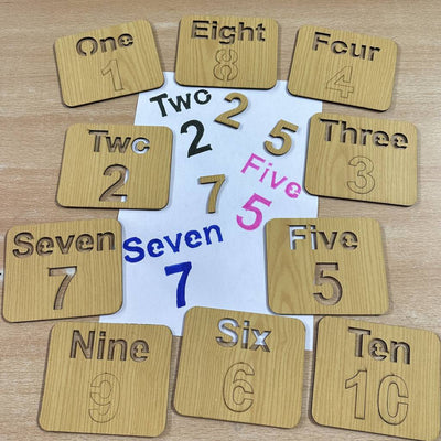10pcs Wooden Kids Numbers Learning Stensils